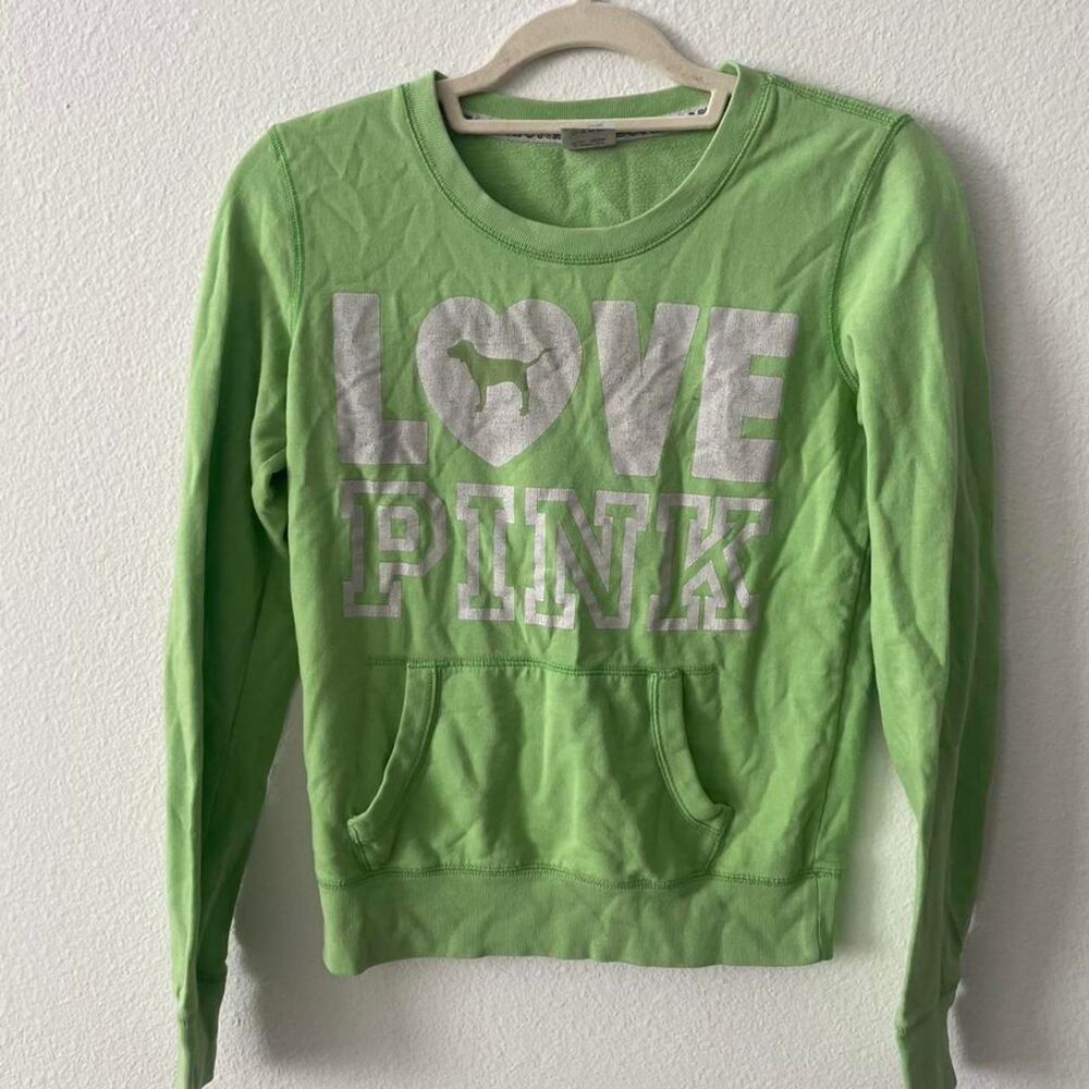 Victoria's Secret Pink Crewneck Women's XS Green 2000s Vintage Y2K Bella Swan
